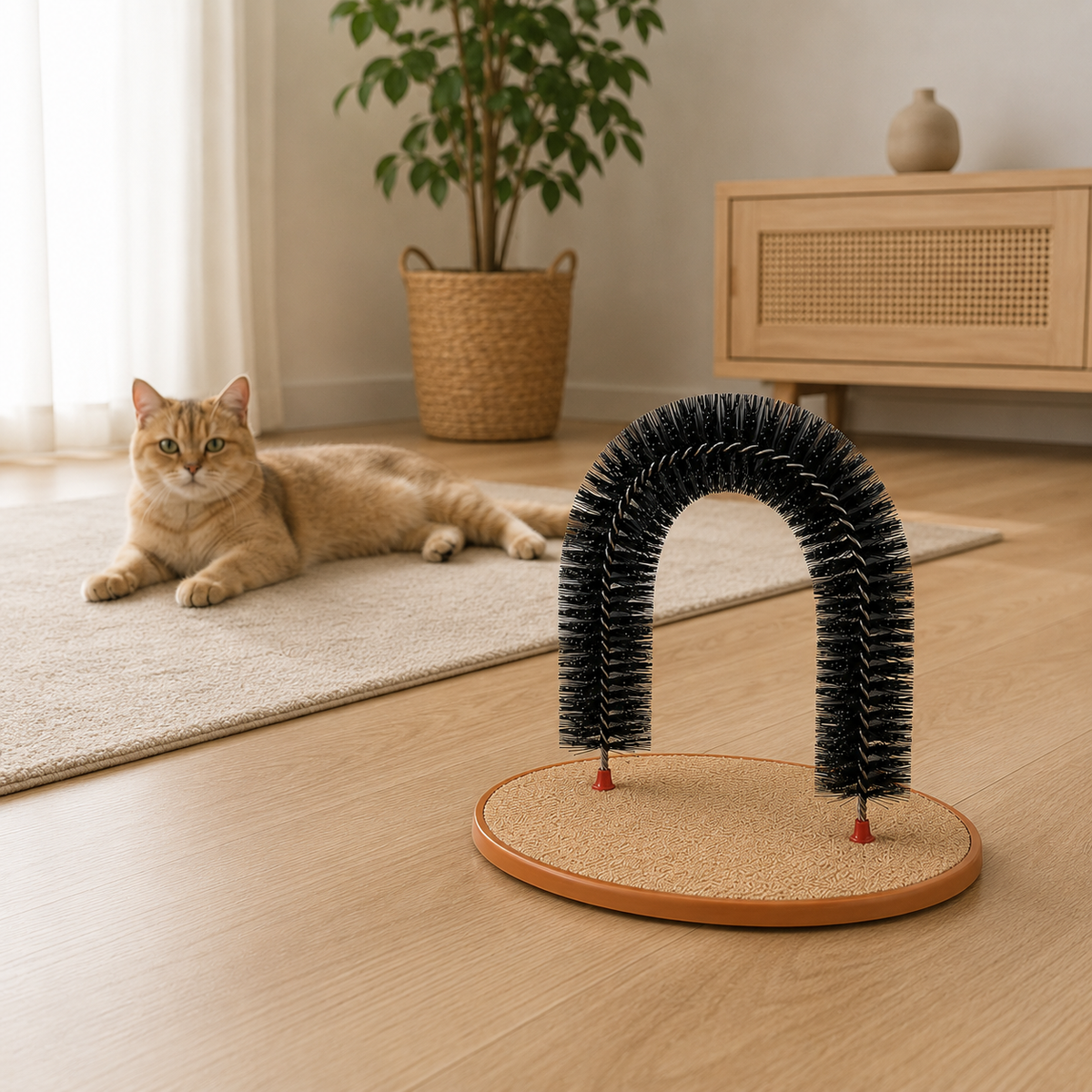 Arco Interativo com Escova e Base Arranhadora para Gatos