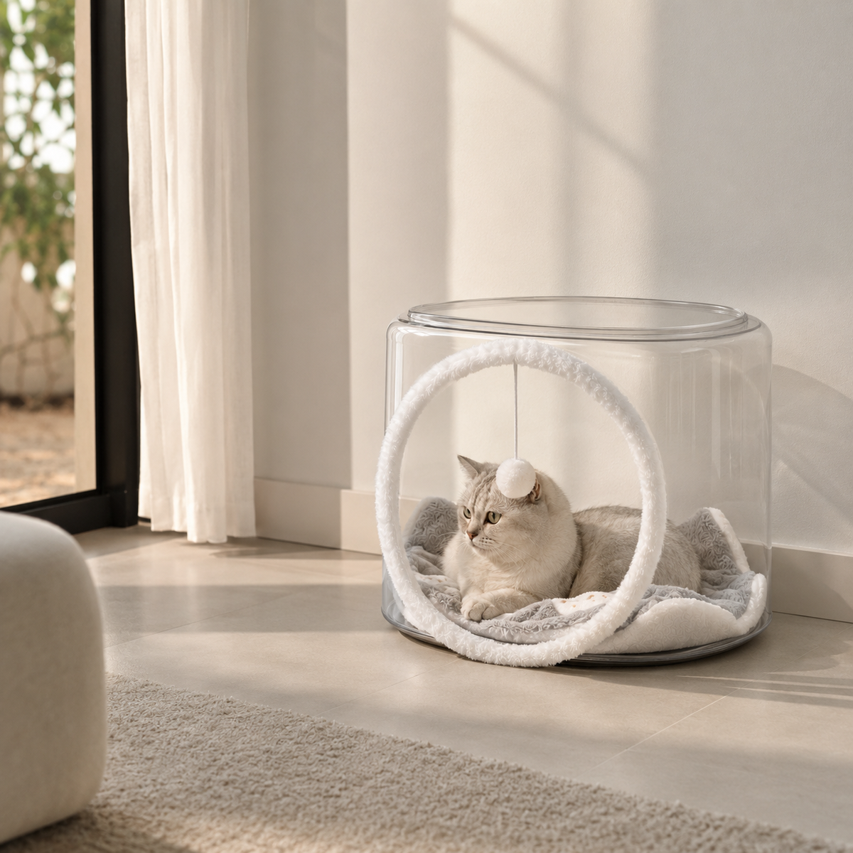 Cama Cápsula Espacial Transparente Semiaberta para Gatos
