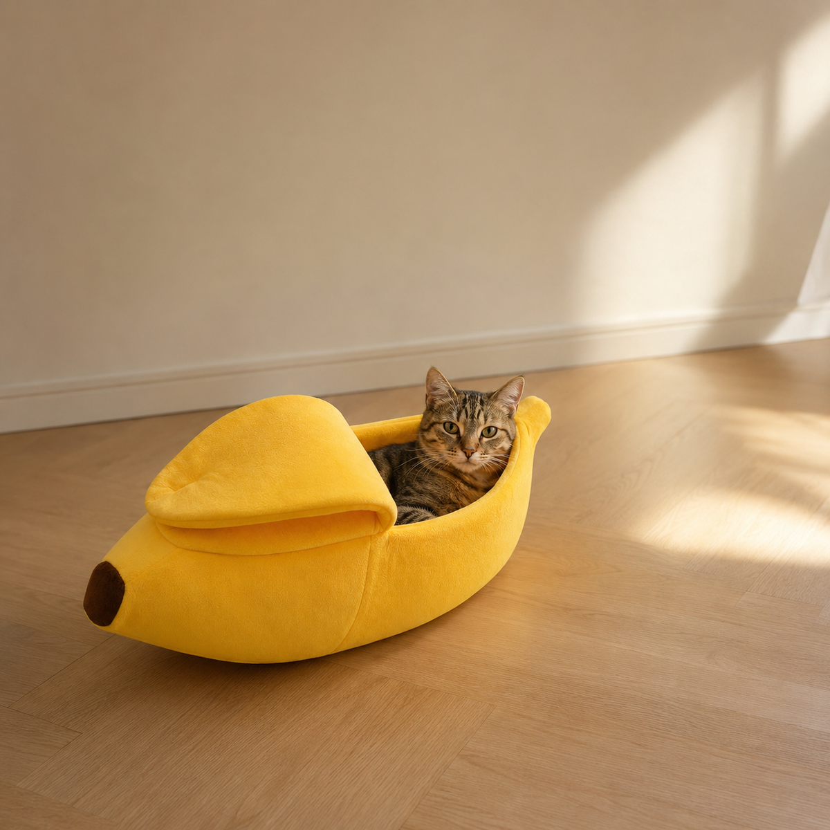 Cama Banana em Pelúcia com Base Antiderrapante para Cães e Gatos