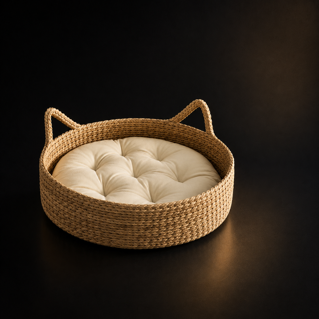 Cama Donut em Rattan com Almofada Removível para Gatos