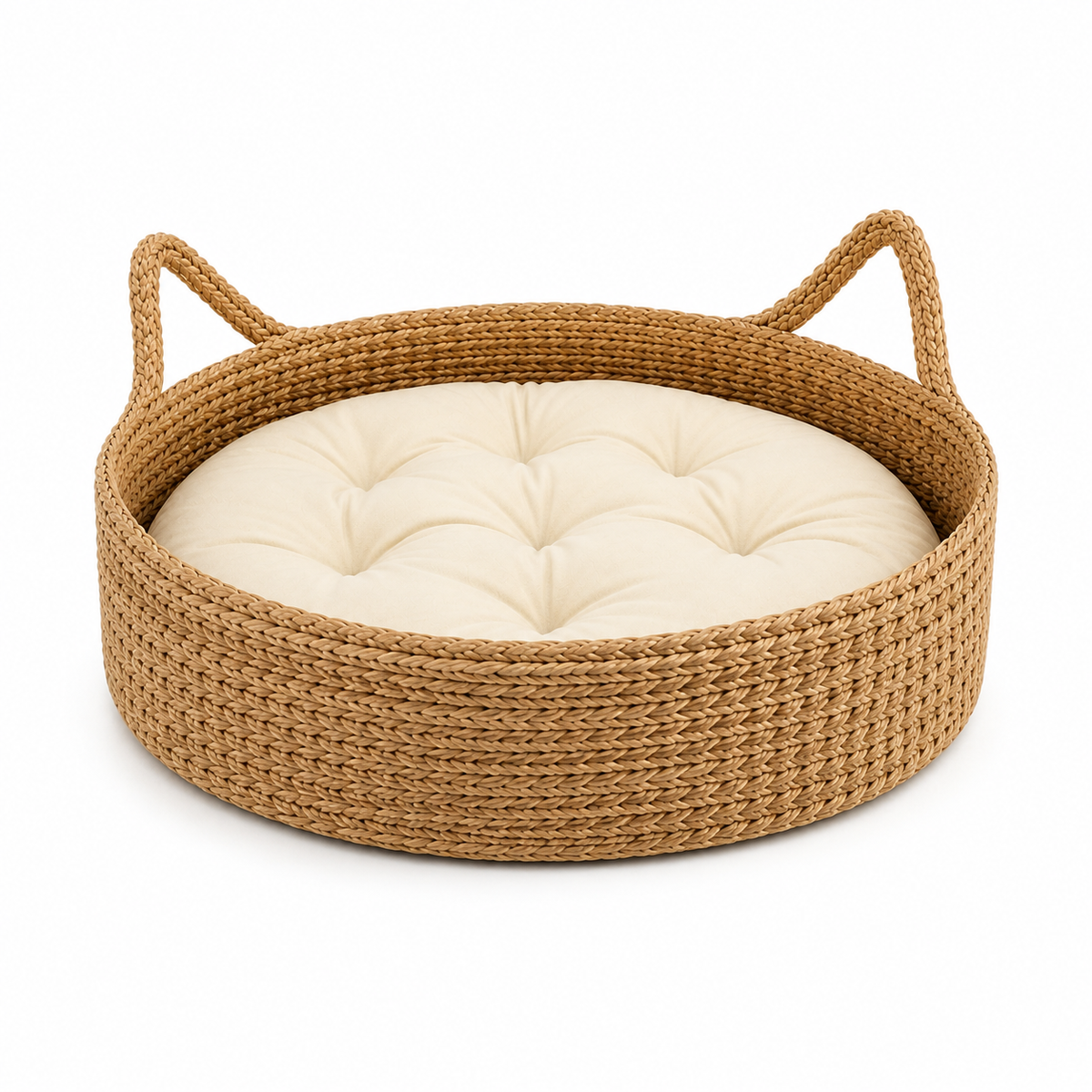 Cama Donut em Rattan com Almofada Removível para Gatos