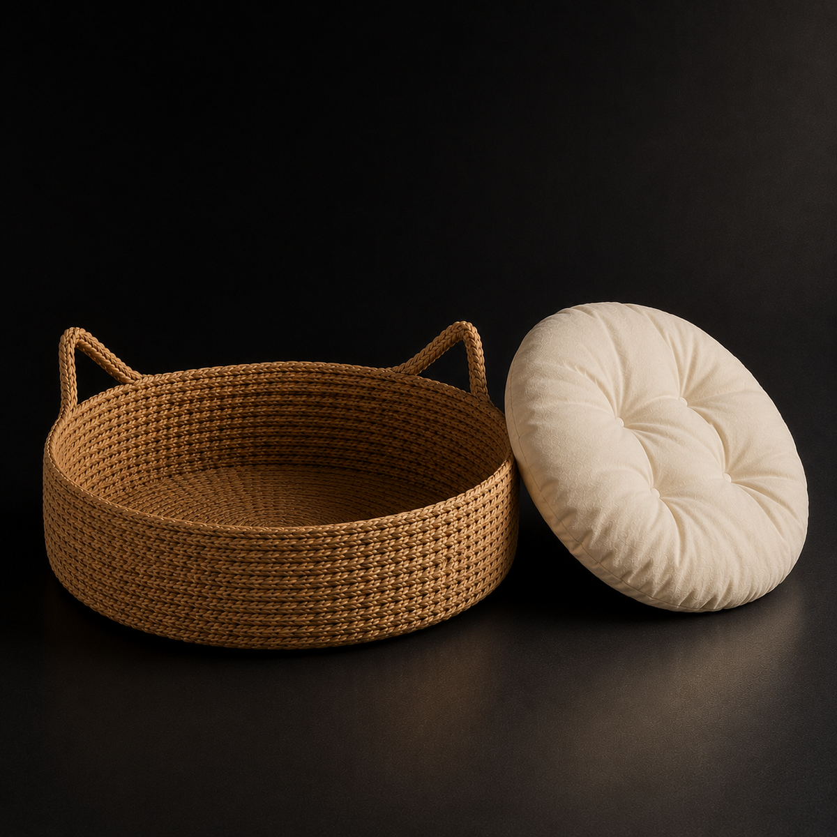 Cama Donut em Rattan com Almofada Removível para Gatos
