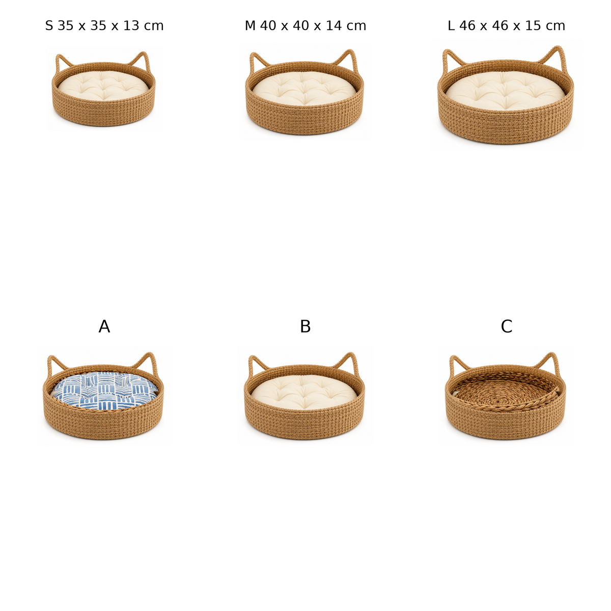 Cama Donut em Rattan com Almofada Removível para Gatos
