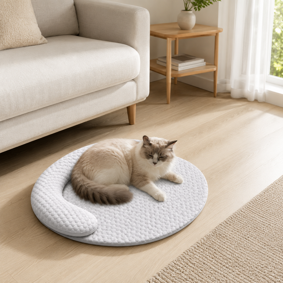 Cama Refrescante Oval com Tecido Gelado para Cães e Gatos