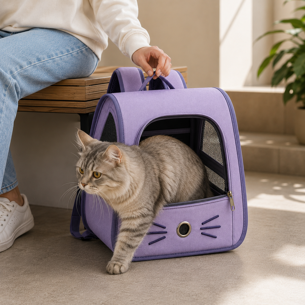 Mochila de Transporte com Visor Transparente para Gatos